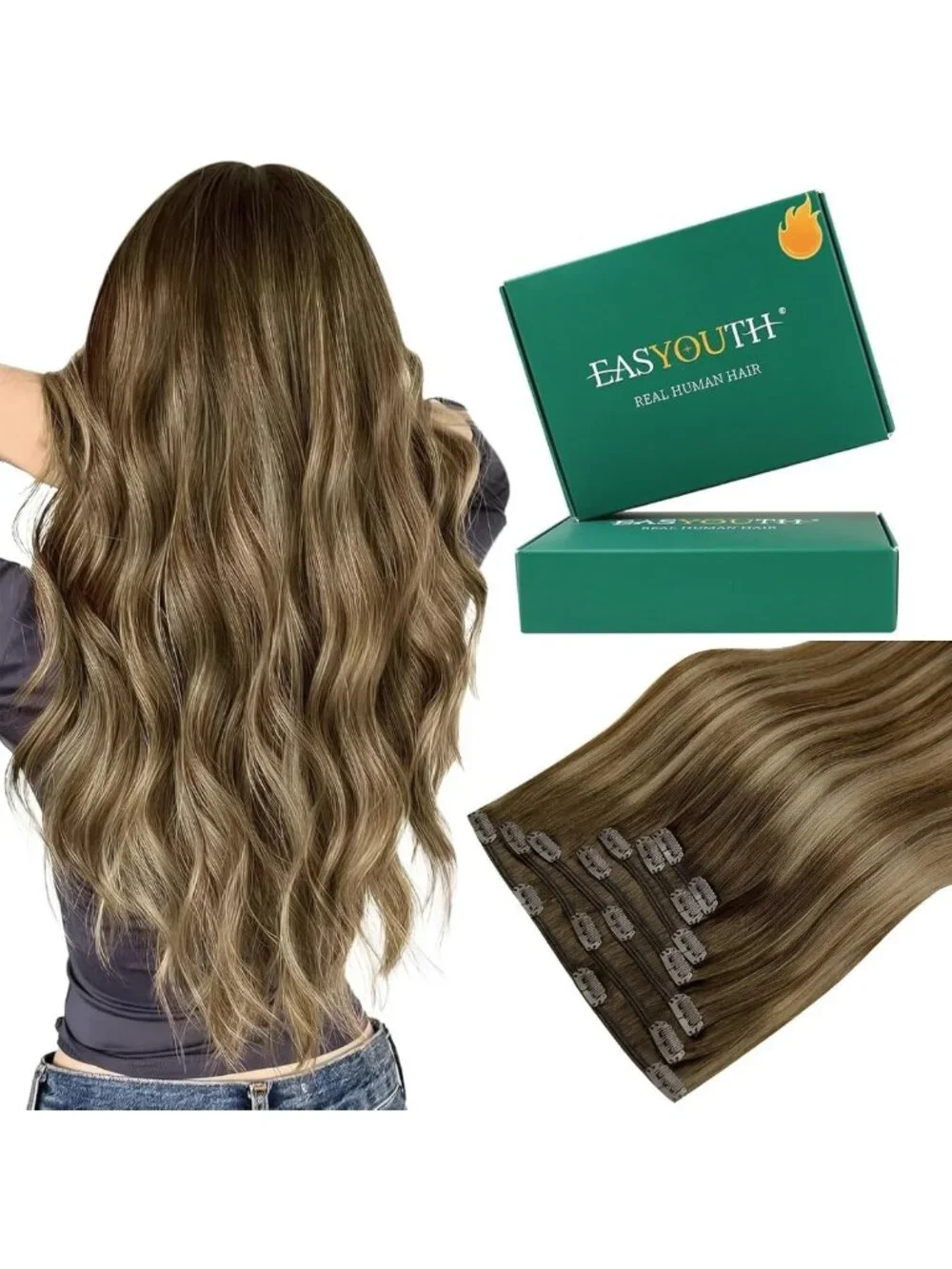 20 Inch Balayage Clip-In Hair Extensions, Easy Application, 120g, 7 Pieces